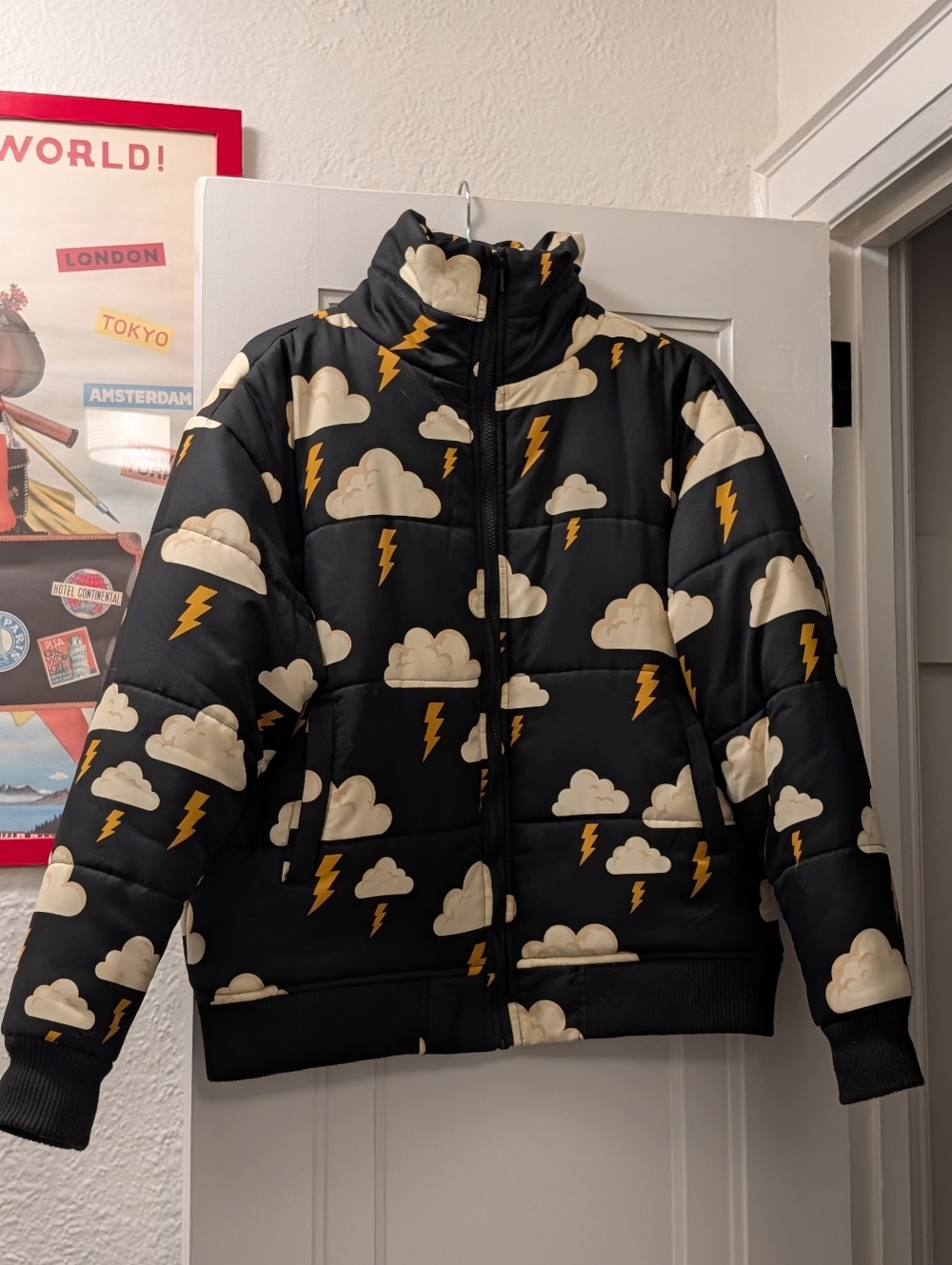 🌩️ Dangerfield Puffer Jacket with Cloud And Lightning Print